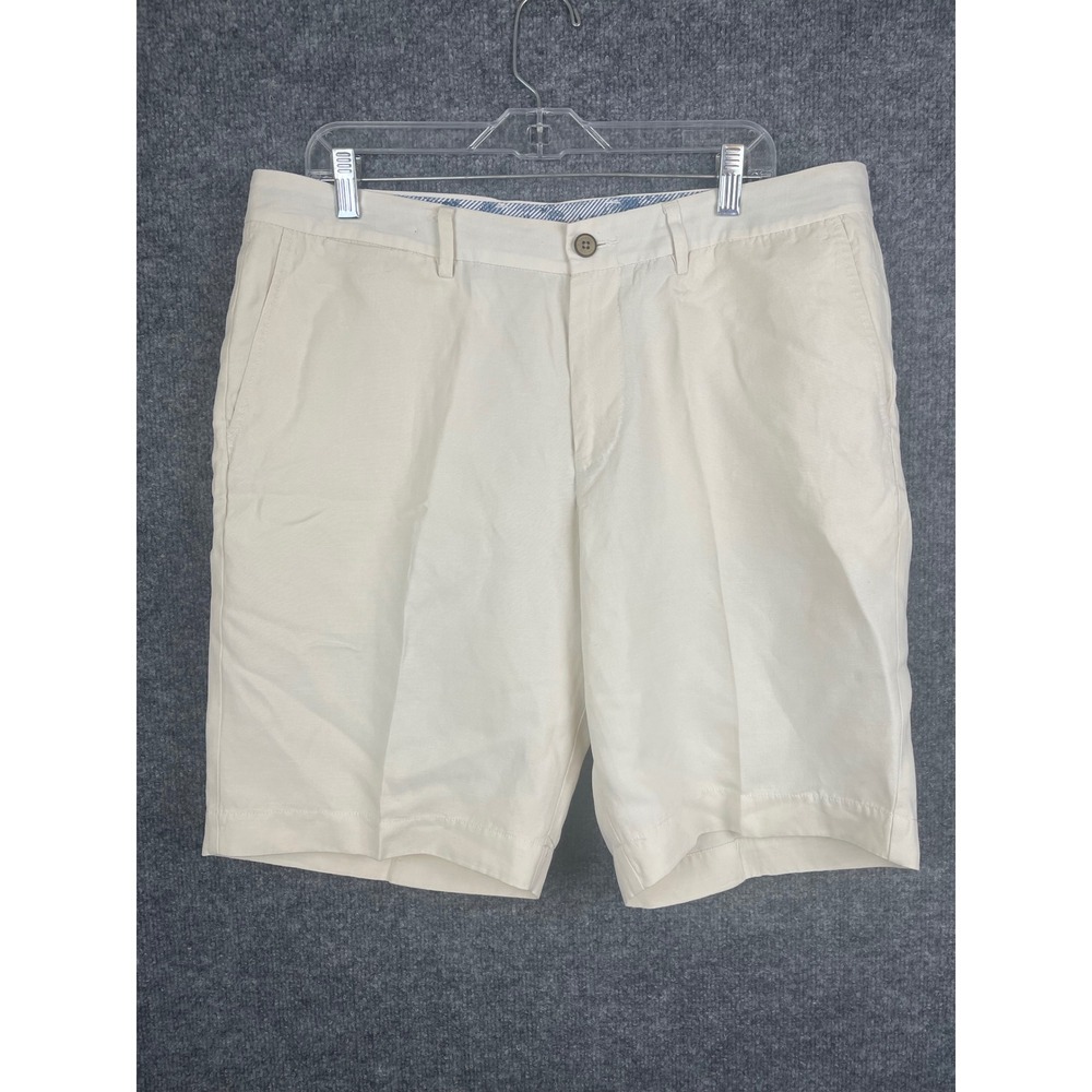 Tommy Bahama Shorts Mens 35 Cream Excellent Silk Linen Blend Flat Front Casual